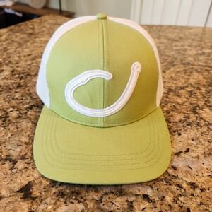 Mens Trucker Hat Olive Green White Mesh Back Fishing Hook Logo Baseball Cap‎